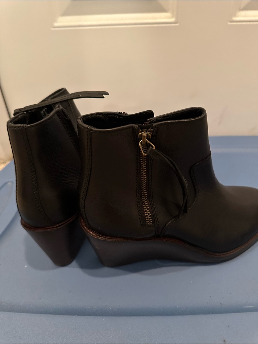 Clarks Black Wedge Ankle Booties with Side Zip